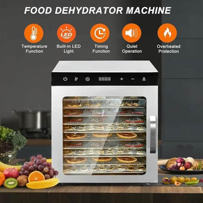 10 Trays Silent Food Dryer, 800W Freeze-Dried Candy Machine, Temperature Adjustable Of 30-90 ° C, Timer From 0-24 Hours, Large Capacity Food Processor For Vegetables/