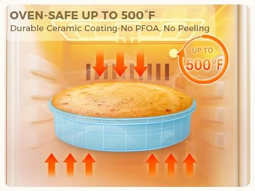 HONGBAKE Nonstick Ceramic 9 Inch Round Cake Pan Set of 2, Heavy-Duty Aluminized Steel round cake pans with Diamond Texture, Non-Toxic Cake Molds, Cake Pans Sets for Baking Cheesecake, Blue