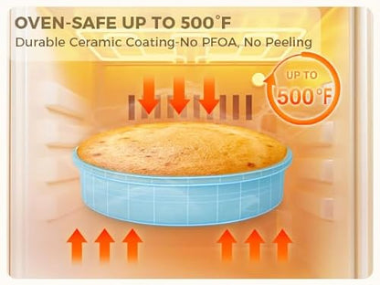 HONGBAKE Nonstick Ceramic 9 Inch Round Cake Pan Set of 2, Heavy-Duty Aluminized Steel round cake pans with Diamond Texture, Non-Toxic Cake Molds, Cake Pans Sets for Baking Cheesecake, Blue