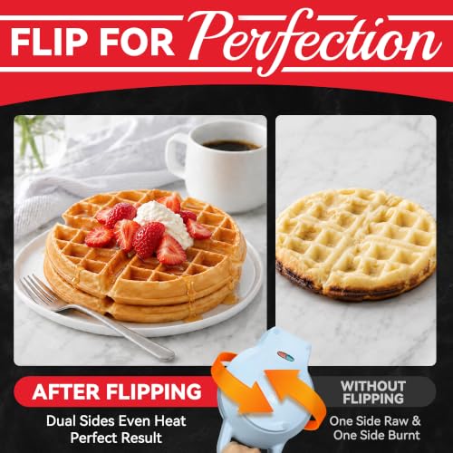 SugarWhisk 6-Inch Flip Belgian Waffle Maker, Ceramic Nonstick,Pale Blue