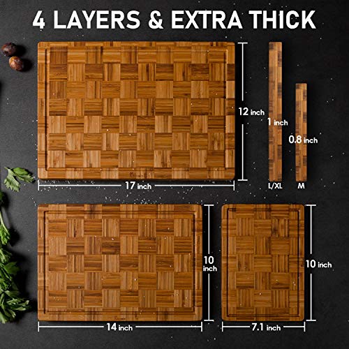 Extra Large Bamboo Cutting Boards, (Set of 3) Chopping Boards with Juice Groove Bamboo Wood Cutting Board Set Butcher Block for Kitchen, End Grain Serving Tray by Kikcoin