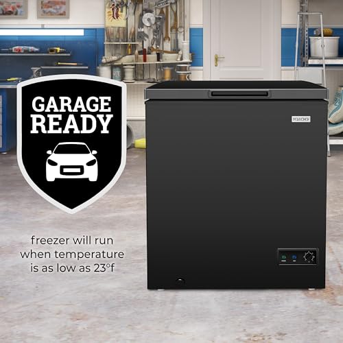Igloo 5.0 Cu Ft. Upright Deep Freezer Chest- Deep Freezer with Quick Freezing System & Adjustable Thermostat- Low Noise Freezer with Removable Basket & LED Lights for Homes, Garages & Basements- Black