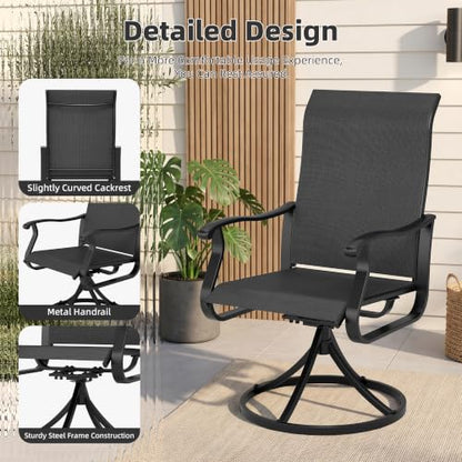 SUNCROWN 7-Piece Outdoor Patio Dining Set, All Weather Round Metal Table & 6 Black Swivel Textilene Mesh Chairs, Weather Resistant Patio Furniture for Deck Lawn Garden Backyard Poolside