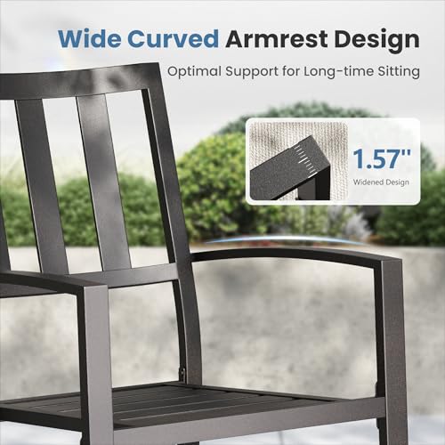 PHI VILLA 5 Piece Outdoor Table and Chairs, Patio Dining Set for 4,37" Black Square Metal Table and Stackable Wrought Iron Chairs with Umbrella Hole for Patio, Deck, Porch, Backyard