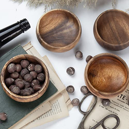 cintika Set of 4 Round Wooden Bowl Set. 4 inch Handmade Calabash Bowl, Small Wooden Bowl Set, Nuts and Small Snacks Serving Bowls, Sauce Bowl, Dipping Bowl 4x1 wooden bowls