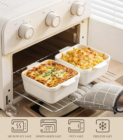 5x5 Small Baking Dish for Oven, 28 Oz Individual Ceramic Casserole Dish with Handles, Mini Baking Dish for Lasagna, Brownies, Desserts & Reheating, Oven Microwave Dishwasher Safe, Set of 2
