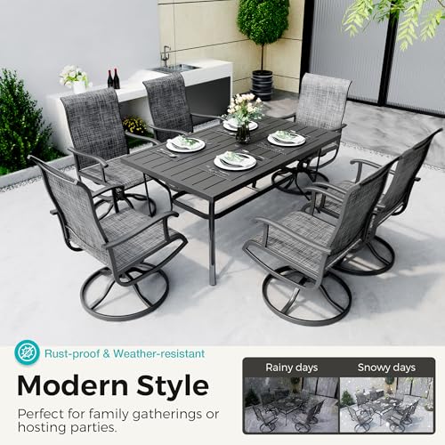 Pamapic 7-Piece Patio Dining Furniture Set with Swivel Chairs, Outdoor Table & 6 Textilene Chairs for Garden, Backyard, Pool, Deck, Gray