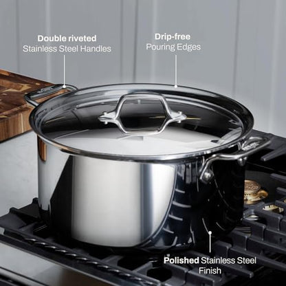 All-Clad D3® Stainless Steel 6 Quart Stockpot With Lid- Made in the USA- The Original Bonded Professional Cookware- Oven Safe & Induction Compatible
