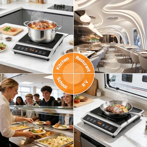 AMZCHEF 1800W Induction Cooktop Commercial: Large 8" Heating Coil Induction Burner with 20 Power & Temperature Levels, Induction Hot Plate with 4 Smart Functions, Induction Stove for Home & Commercial