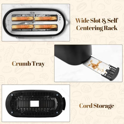 Tesslux 4 Slice Toaster with Touch Screen Control, 1.5" Wide Long Slots, 6 Browning Levels & 6 Bread Types, Digital Timer, Memory, Defrost, Reheat (Black, 4 Slice)