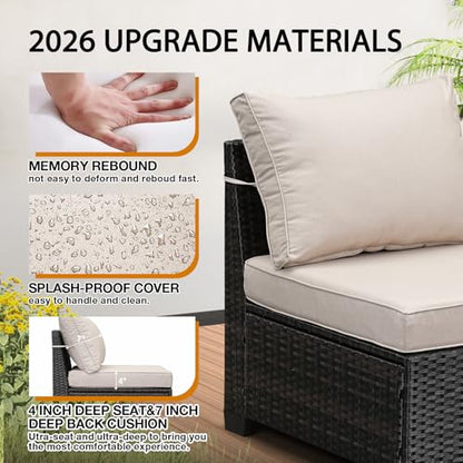 JOYURE 10 Pieces Patio Furniture Set All-Weather Outdoor Wicker Sectional Conversation Sofa Rattan Patio Seating Sofa with Cushion and Glass Table for Porch Poolside,Beige