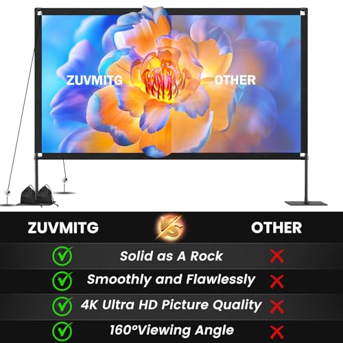 120inch Projector Screen with Stand: Portable Projector Screen Outdoor Indoor Front/Rear16:9 4K HD with Carry Bag, Sandbag - Lightweight Movie Screen for Backyard, Camping, Theater