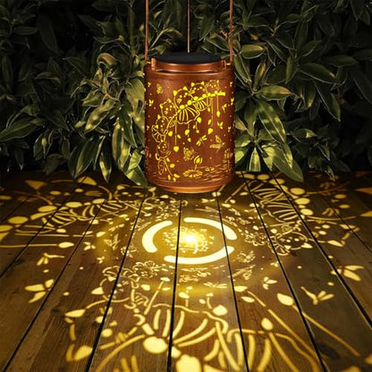 Solar Lanterns Garden Decor Birthday Gifts for Women Mon Grandma Metal Hanging Solar Lights Waterproof Outdoor Decoration for Outside LED Lanterns for Yard Patio Lawn (Cat)