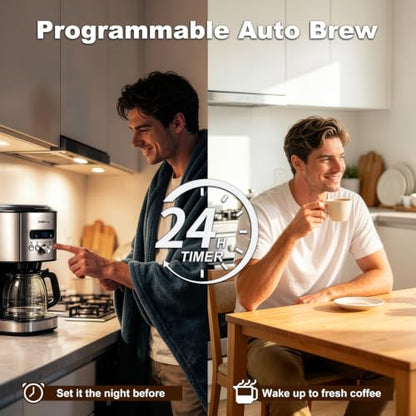 CUSIMAX Drip Coffee Maker 12 Cup Programmable Coffee Machine with 24H Timer, LCD Screen & Easy Control Dial, Brew Pause, Aroma Selector, Keep Warm Glass Carafe Coffee Makers, Magnetic Scoop