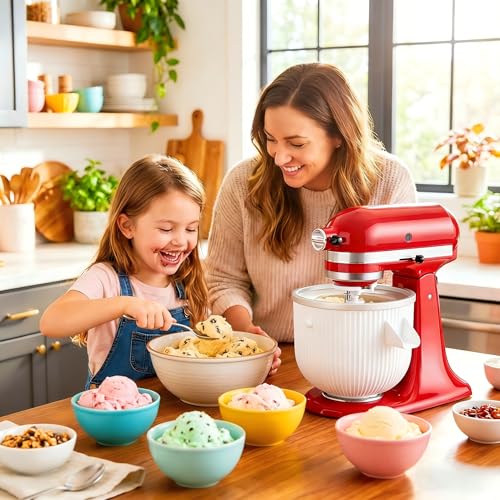 Ice Cream Maker Attachment for KitchenAid, kitchen aid ice cream bowl Fits 4.5/5QT/ 6QT&7QT Mixers, Frozen Ice Cream & Sorbet Gelato Maker, 2 Quart, White，by Fedowal