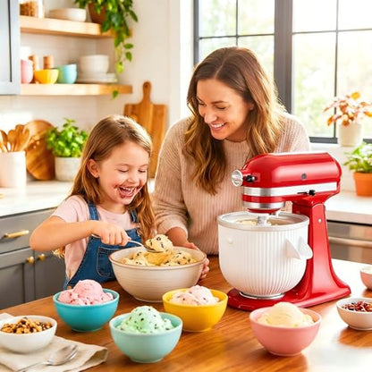 Ice Cream Maker Attachment for KitchenAid, kitchen aid ice cream bowl Fits 4.5/5QT/ 6QT&7QT Mixers, Frozen Ice Cream & Sorbet Gelato Maker, 2 Quart, White，by Fedowal