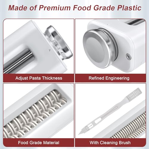 3 Pieces Pasta Maker Attachment for Kitchenaid Stand Mixers, Noodle Maker 3 PCs Set of Pasta Roller Fettuccine Cutter Spaghetti Cutter, Pasta Attachments Accessories with Cleaning Brush
