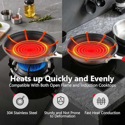 Agerma 8-Inch Nonstick Frying Pan, Tri-Ply Stainless Steel Skillet with Reinforced Coating, Detachable Handle with Silicone Sleeve, Dishwasher and Oven Safe, Induction Compatible,Woks & Stir-Fry Pans
