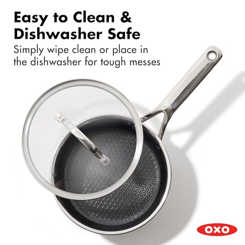 OXO Hybrid 2.5QT Nonstick Saucepan with Glass Lid, PFAS-Free Ceramic Chef Pot, Oven Safe to 850F, Induction & All Cooktop Compatible, Dishwasher Safe, Mirror Polished Tri-Ply