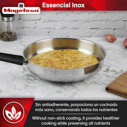 Magefesa Essencial Inox 7-Inch Stainless Steel Frying Pan, Silver, No Coating or Nonstick, Eco-Friendly, Compatible with All Stovetops Including Induction