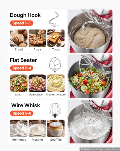 VEVOR 4.2 Qt Tilt Head Stand Mixer 400W Electric Dough Mixer, 6 Speeds Food Kitchen Mixer with Stainless Steel Bowl, Splash Guard, Dough Hook, Whisk, Beater, for Baking Mixing Whipping