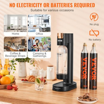 VEVOR Sparkling Water Maker, Soda Maker Machine for Home, Soda Maker with BPA-free 1L PET Bottle, 2 CO2 Cylinders(Not Contain CO2 GAS), Compatible with Mainstream Screw-in 60L CO2 Cylinder