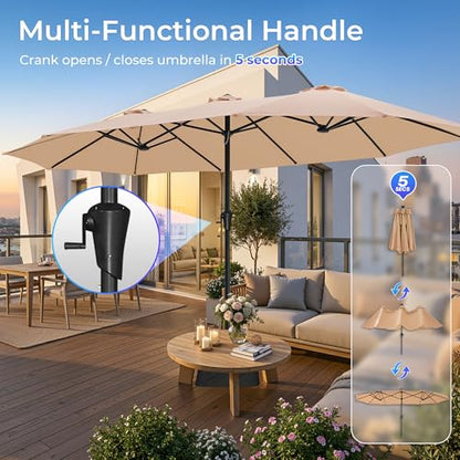 SUPERJARE 15FT Outdoor Patio Umbrella with Base Included, Double Sided Pool Umbrellas with Fade Resistant Canopy, Extra-Large Table Umbrella for Deck, Market, Backyard, Beige