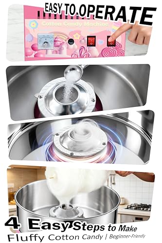 Commercial Cotton Candy Machine 1000W, 3-4 Per Minute, 38cm Stainless Steel Bowl, Easy Double Switch, Sugar Scoop, for Carnival Party Commercial Events (US Plug)
