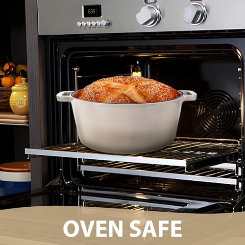 TeamFar 5 Quart Dutch Oven, 2 In 1 Enameled Cast Iron Dutch Oven Pot Cookware with Skillet Lid, for Bread Baking Braising Stewing Roasting, Sturdy & Nonstick, Oven Safe & Fit for Induction (Khaki)