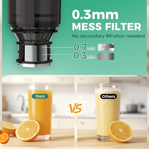 Juicer Machines, 5.3" Wide Feed Chute Cold Press Juicer for Whole Fruits & Vegetables, High Juice Yield with 2 Cups, Easy to Clean, Masticating Juicers Machine for Home Kitchen