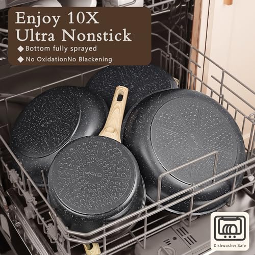 GiPP Ceramic Pots and Pans Set Non Stick - 22Pcs Nonstick Cookware Set, Non-Toxic Healthy Kitchen Cooking Set w/Frying Pans Set, Dishwasher Safe, PFAS PTFE PFOA PFOS Free, Dark Gray