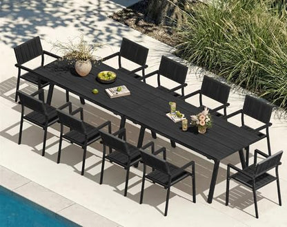 Aluminum Outdoor Dining Set of 10, Patio Table and Stackable Chairs, Black