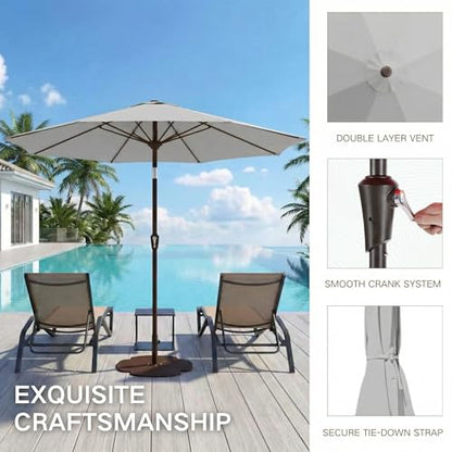 Kingdura 9FT Outdoor Patio Umbrella, Market Table Umbrella with Push Button Tilt and Crank, 8 Sturdy Fiberglass Ribs, UV Protection for Pool, Lawn, Deck, Backyard, Garden (Light grey)