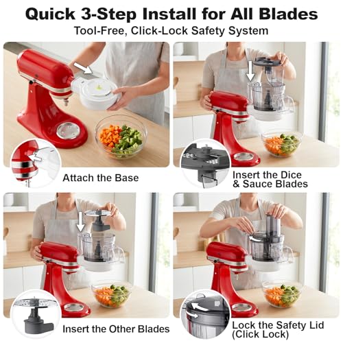 Food Processor Attachment for KitchenAid, 5-in-1 Vegetable Chopper & Dicer with Stainless Steel Blades, Includes Dicing, Slicing, Shredding, Strip Cutting, Sauce Discs and Storage Case by Focollk