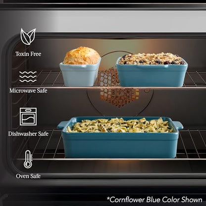 Best Choice Products 3-Piece Ceramic Bakeware Set, Stoneware Baking Dishes, Porcelain Casserole Bakeware Dishes, Serving Dishes - 9x12 Casserole, Loaf Pan, 8x8 Baking Dish - Pink Champagne