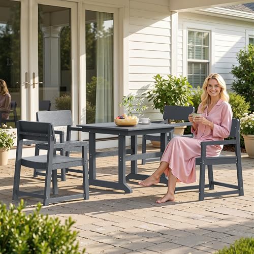 Shintenchi 5 Pieces Outdoor Dining Set,HDPE Dining Set for 4,Deep Gray