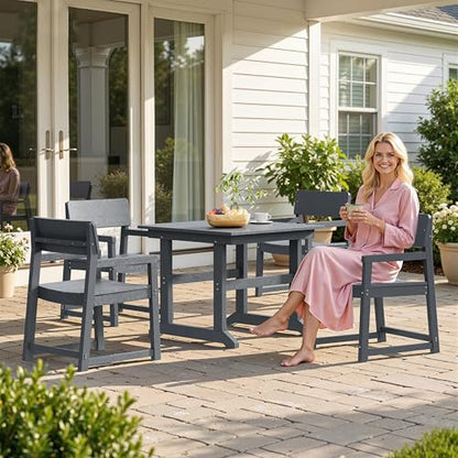 Shintenchi 5 Pieces Outdoor Dining Set,HDPE Dining Set for 4,Deep Gray