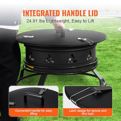 VEVOR Portable Propane Fire Pit, 24-Inch Diameter Outdoor Gas Fire Pit with Cover & Lava Rocks, Adjustable Flame Height Camping Firepit for Heating, Lighting, Gathering, 58,000 BTU, Black