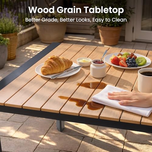 Crestlive Products 11-Piece Outdoor Dining Set, Aluminum 95" Rectangular Table and Stackable Chairs with Umbrella Hole and Arm All-Weather WPC Patio Furniture for 10 for Garden Patio Backyard (Brown)