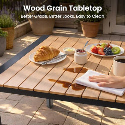 Crestlive Products 11-Piece Outdoor Dining Set, Aluminum 95" Rectangular Table and Stackable Chairs with Umbrella Hole and Arm All-Weather WPC Patio Furniture for 10 for Garden Patio Backyard (Brown)