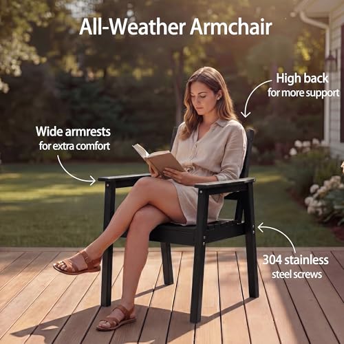 AZXZCS 10-Piece Outdoor Dining Set, All-Weather HDPE Patio Furniture, Two 66.5" Slatted Table with 1.6" Umbrella Hole & 8 Ergonomic Armchairs, Heavy Duty 350lbs Capacity, UV Resistant, Black