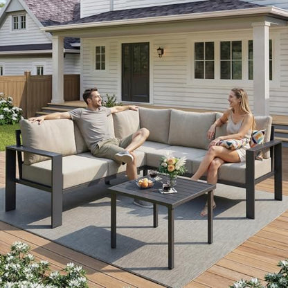 UDPATIO Outdoor Patio Furniture Set, L-Shaped Couch, 6" Thick Cushion