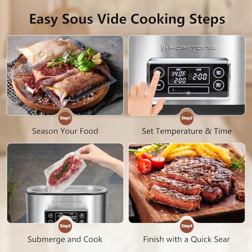 Homtone Sous Vide Machine, 3D Water Circulation, Easy Setup Built-in Design with Precise Temperature Control, 8 Quart for Steak Chicken Meal Prep-with Sous Vide & Seal Bags & Pump