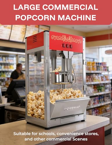 PopBria Commercial Popcorn Machine, Authentic 16oz Kettle Countertop Popcorn Maker with Waming Deck, 1600W Large Popcorn Machine for Restaurant, Concession Stand, Carnival, School, Office, Red