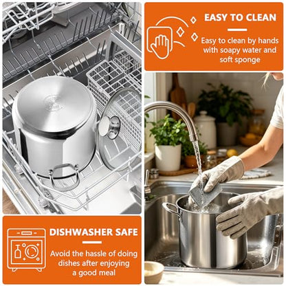 P&P CHEF 8 Quart Stainless Steel Stock Pot with Lid, Large Stockpot for Cooking Pasta Soup, Cookware for Induction Gas Electric Stoves, Visible Lid & Measuring Markings, Dishwasher Safe