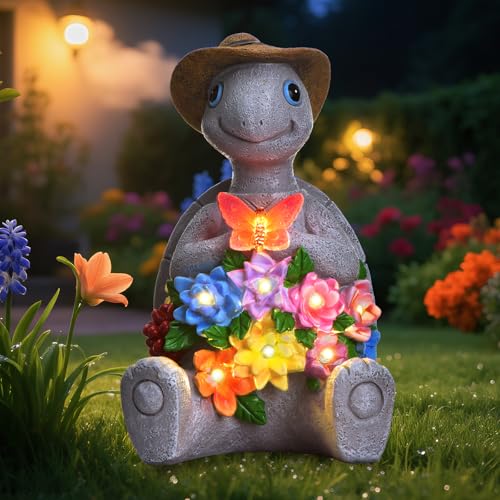 footreal Solar Garden Outdoor Statues Turtle with 8 LED Lights, Yard Decor Tortoise for Ornament, Mom Birthday Gifts for Women, Housewarming Gifts for Patio, Porch, Balcony