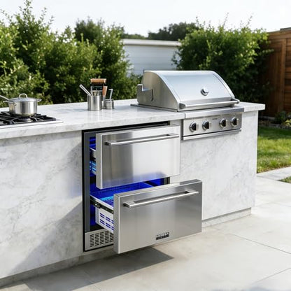 BODEGA 24 Inch Beverage Fridge under Counter, 2 Drawer Outdoor Coolers for Patio and Deck Weatherproof, Stainless Steel Beverage Refrigerator for Beer, Soda, Holds 180 Cans