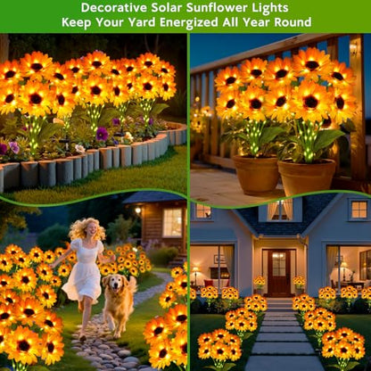 Solar Sunflower Lights Outdoor Garden Decor, Solar Flowers Lights with 18 Sunflowers, Waterproof Fall Decor Stake Decorative Light Auto ON/Off for Garden Yard Patio Backyard, Gift for Women (3 Pack)