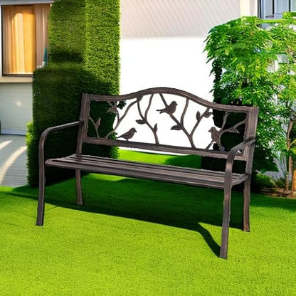 Sophia & William Outdoor Bench, Porch Bench, Garden Bench, Wrought Iron Bench with Backrest and Armrests, Bronze