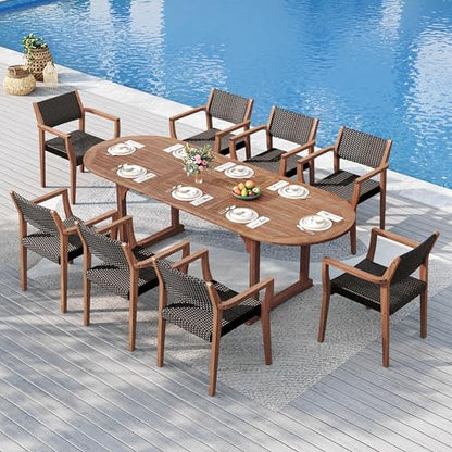 Sophia & William Patio Outdoor Table and Chairs Set, Patio Dining Sets for 8, 9 Pieces Patio Table Set Acacia Wood Table Expandable and Rattan Chairs for Backyard Deck Porch Outside